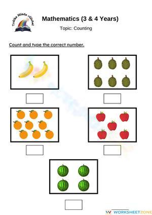 Counting Math Worksheet for 3-4 Years