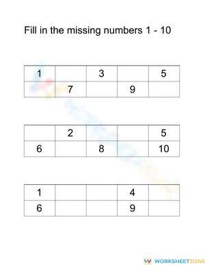 Fill in Missing Numbers 1-10