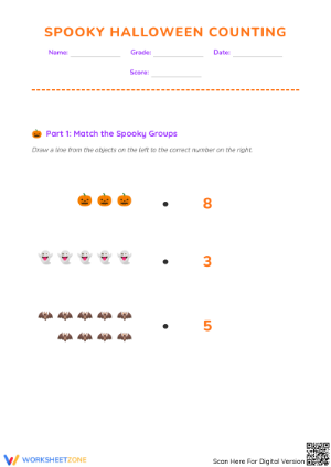 Grade K Halloween Counting — Printable No-Prep Worksheet