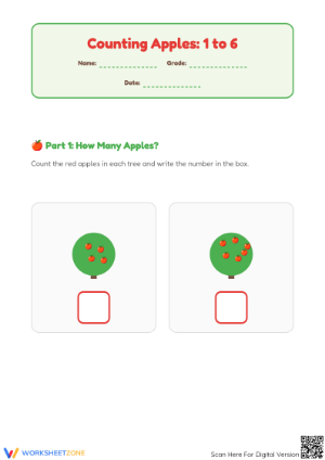 Numbers 1 to 6 — Printable No-Prep Counting Worksheet