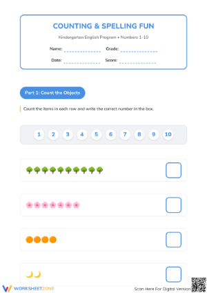 Counting and Spelling Fun Worksheet | Grade K Essential