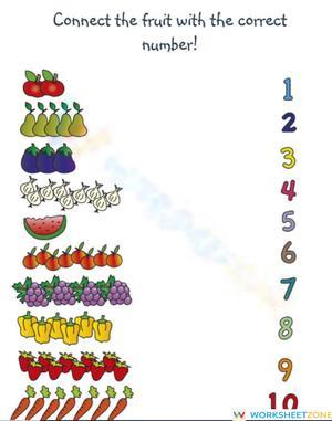 Vegetable Fruit Number Match Worksheet