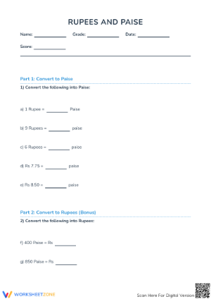 Printable Money Conversion Worksheet | Grade 4 Math
