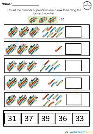 Counting Objects 31-40: Number Practice