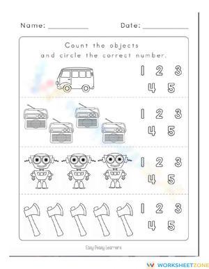 Counting Numbers to 5 Worksheet