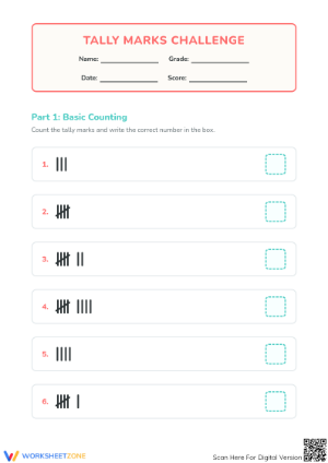 Essential Tally Marks Counting Worksheet | Grade 1 Math