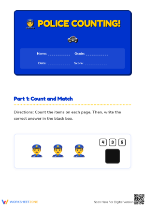 Essential Counting Worksheet: Police Edition | Kindergarten