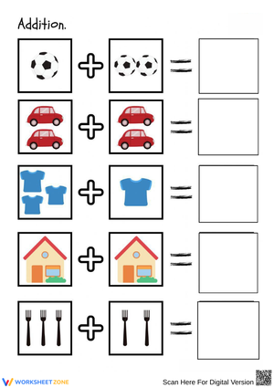 Visual Object Counting and Addition Worksheet