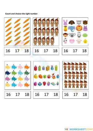 Counting Numbers 16 to 18 Worksheet