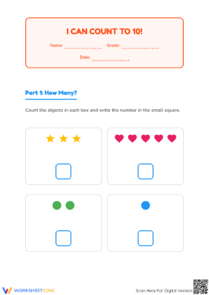Grade K Counting to 10 — Printable No-Prep Worksheet