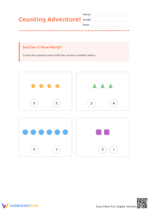 Grade K Counting Adventure — Printable No-Prep Worksheet