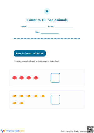 Count to 10 Sea Animals Worksheet | Essential Grade K Math