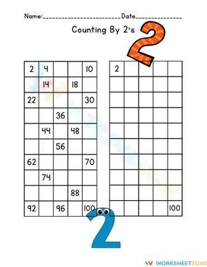 Counting by 2s Practice Worksheet