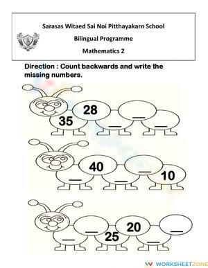 Counting Backwards Worksheet: Math Practice