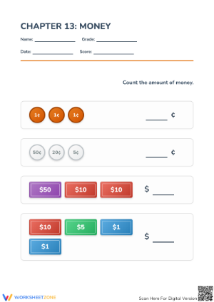 Printable Counting Money Worksheet | Grade 2 Math