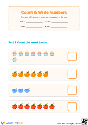 Essential Count and Write Numbers Worksheet | Kindergarten