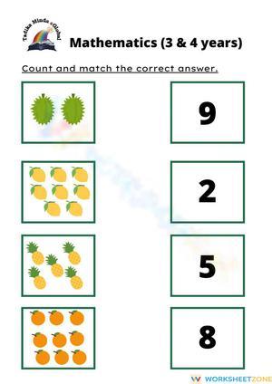 Counting Fruits: Math Worksheet for Ages 3-4