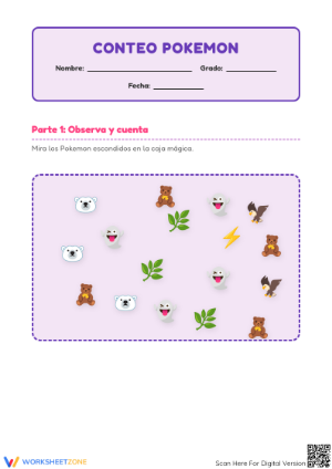 Printable Counting Pokemon Worksheet | Grade 1 Math