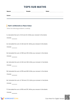 Printable Grade 4 Math Worksheet: Addition and Decimals