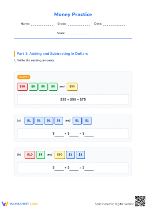 Printable Addition of Brunei Note Worksheet | Grade 2 Math