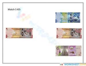 Kuwaiti Dinar Matching Worksheet | Grade 2 Essential