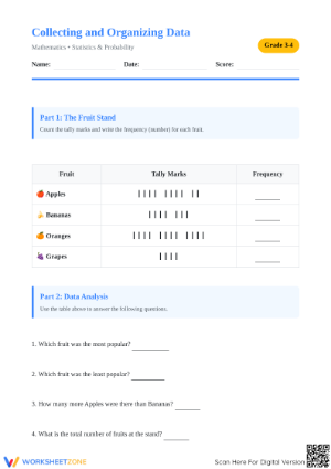 Grade 3 Data Collection — Printable No-Prep Worksheet