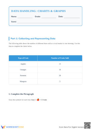 Printable Data Handling Worksheet | Grade 4 Charts & Graphs