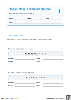 Printable Median, Mode, & Range Worksheet | Grade 5 Math