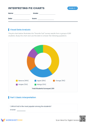 Printable Interpreting Pie Charts Worksheet | Grade 6-7 Math