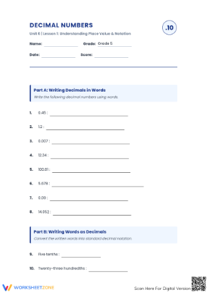 Essential Decimals Practice Worksheet | Grade 5 Math