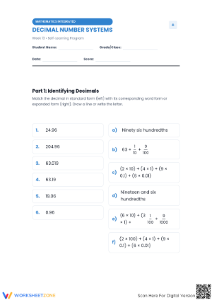 Complete Decimal Operations Worksheet | Grade 6 Math