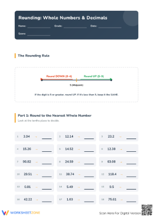 Grade 5 Rounding Decimals — Printable No-Prep Worksheet