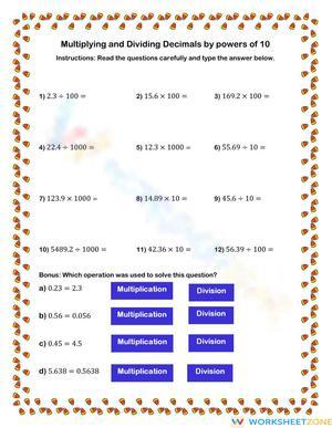 Multiplication & Division of Decimals by 10