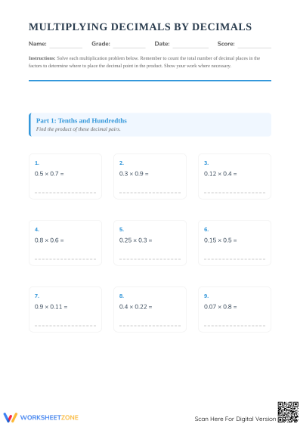 Printable Multiplying Decimals Worksheet | Grade 5 Math