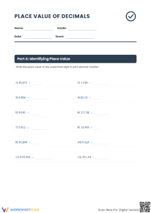 Printable Decimal Place Value Worksheet | Grade 5 Math