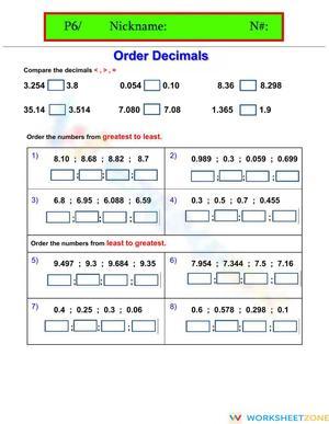 Order decimals