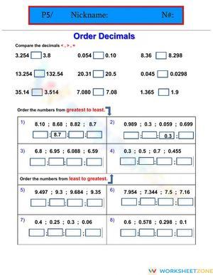 Order decimals P5