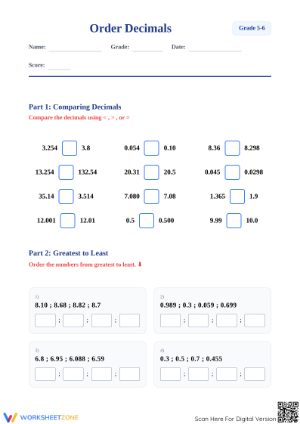Grade 5 Decimals — Complete No-Prep Worksheet