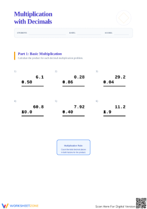 Printable Multiplying Decimals Worksheet | Grade 5 Math