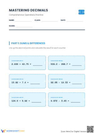 Decimal Operations Worksheet | Printable Grade 5 Math