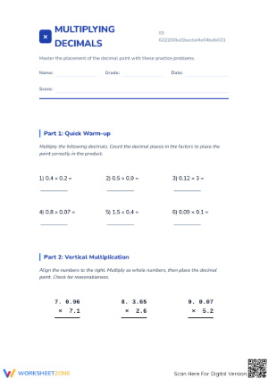 Multiply Decimals Worksheet | Grade 5-9 Essential Math