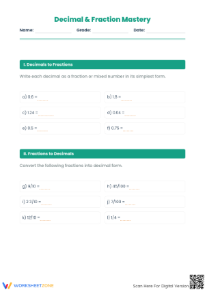 Grade 5 Decimals — Printable No-Prep Practice