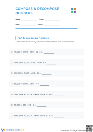 Printable Compose and Decompose Decimals Worksheet | Grade 5