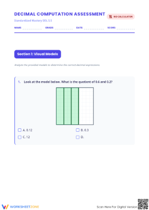 5.NBT.B.7 Decimal Assessment — Grade 5 Aligned Worksheet