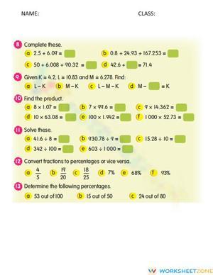 Decimals and percentages