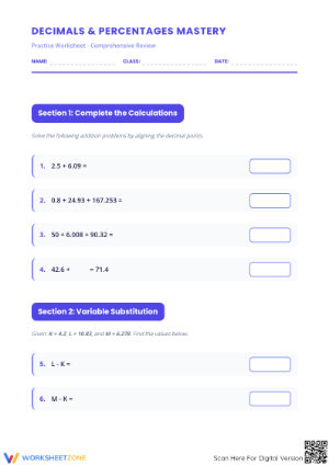 Essential Decimals and Percentages Worksheet | Grade 6 Math
