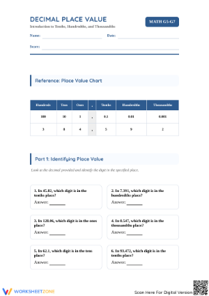 Printable Decimal Place Value Worksheet | Grade 5-7 Math