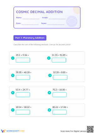 Printable Adding Decimals Practice | Grade 5-7 Math Aligned