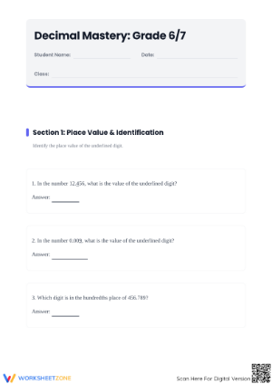 Essential Decimal Expanded Form Worksheet | Grade 6-7 Math