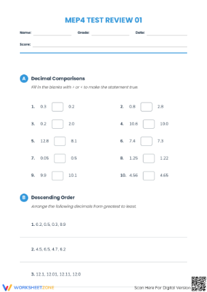 Essential Grade 5 Decimal Test Review: Compare & Calculate